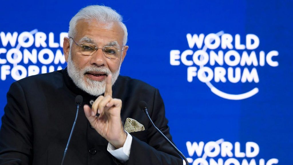 Narendra Modi delivers a speech on the opening day of the World Economic Forum, Switzerland