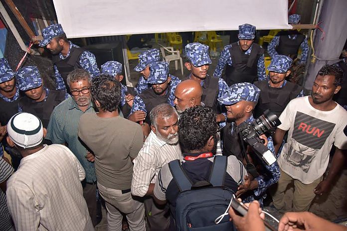Maldives police forcibly enter the main opposition Maldivian Democratic Party (MDP) camp to break up celebrations of opposition supporters