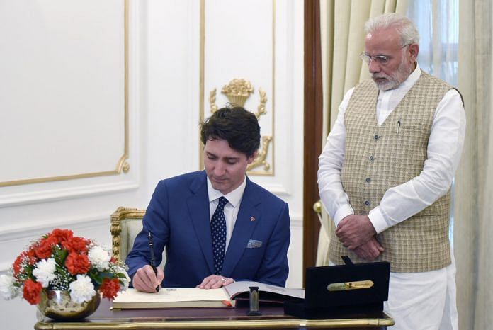 Prime Minister of Canada Justin Trudeau with Prime Minister Narendra Modi
