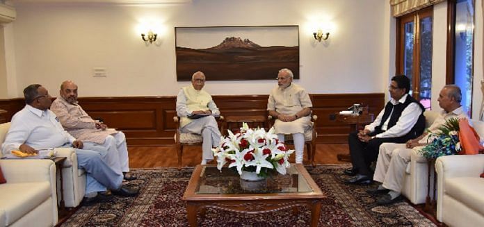 Prime Minister Narendra Modi with BJP President Amit Shah and former Prime Minister L.K Advani