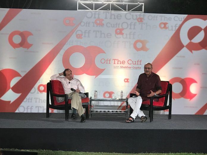Vikram Seth (left) with ThePrint's editor-in-chief Shekhar Gupta (rght) at the Off The Cuff