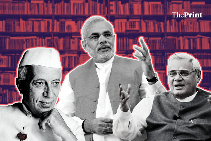 A graphic featuring Jawaharlal Nehru, Narendra Modi, and Atal Bihari Vajpayee