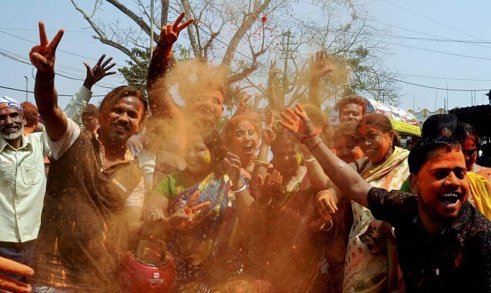 BJP supporters celebrate party's victory in Tripura | PTI Photo