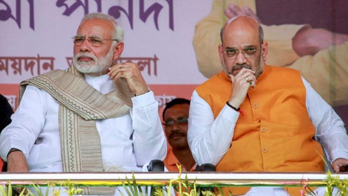 Prime Minister Narendra Modi with BJP National President Amit Shah in Tripura | PTI