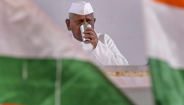 Social activist Anna Hazare during his indefinite hunger strike in Delhi