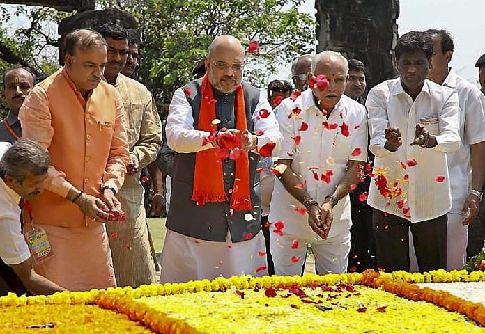 Amit Shah along with Yeddyurappa during his two-day Karnataka visit, ahead of State Assembly Elections