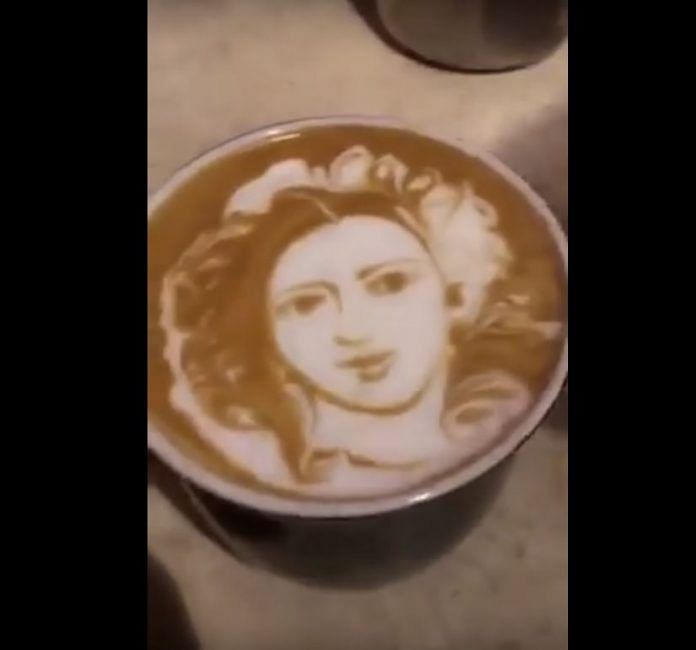 A lady's face designed on coffee
