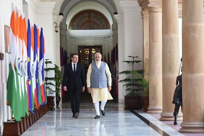 Emmanual Macron with PM Modi