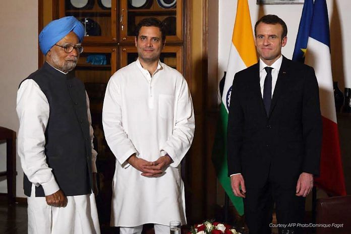 Manmohan Singh and Rahul Gandhi with Emmanual Macron |