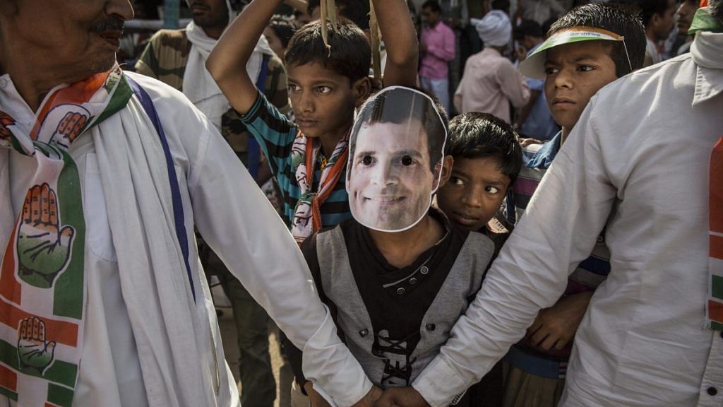 Supporters of the Congress Party's Rahul Gandhi