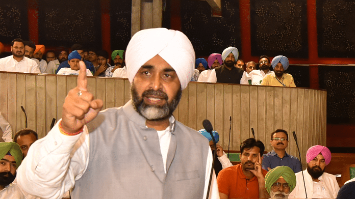 Punjab Finance Minister Manpreet Singh Badal dellivering a speech in assembly during the budget session