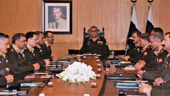 Pakistan Army officials with Pakistan’s Chief of Army Staff, General Qamar Bajwa