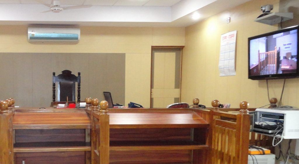 A photo showing video conferencing facilities in an Indian courtroom