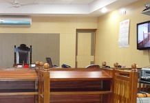 A photo showing video conferencing facilities in an Indian courtroom