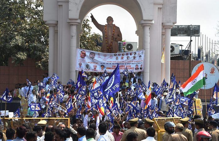Members of Dalit community stage a protest during 'Bharat Bandh' in Lucknow | PTI