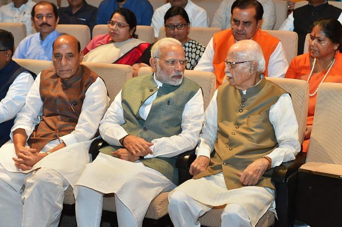 Prime Minister Narendra Modi, senior BJP leader L.K. Advani & Union Home Minister Rajnath Singh
