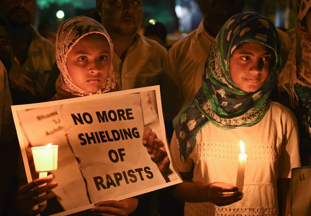 Girls during a candle light vigil against the brutal rape and murder of 8-year-old Kathua girl