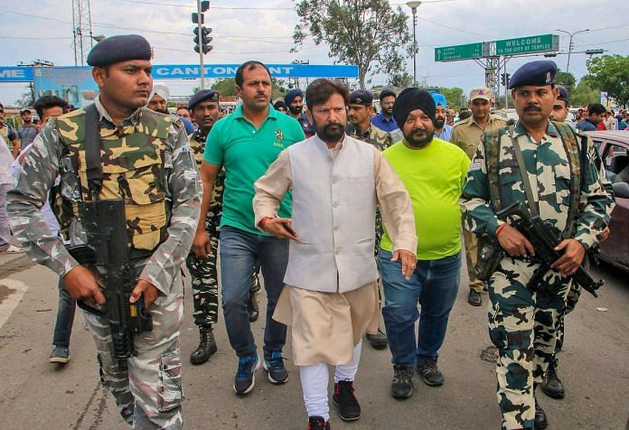 Former BJP minister Choudhary Lal Singh at protest rally