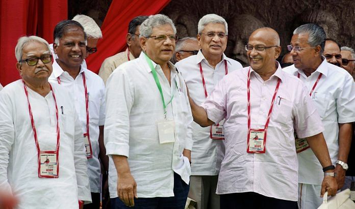 CPI(M) general secretary Sitaram Yechury, Kerala Chief Minister Pinarayi Vijayan, CPI(M) politburo member Prakash Karat and attend the 5-day- long 22nd Congress of the CPI(M) | PTI