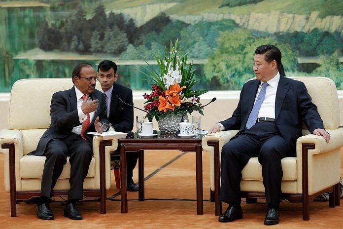 NSA Ajit Doval (extreme left) with Chinese Premier Xi Jinping (right)