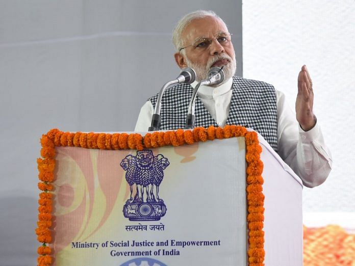 Prime Minister Narendra Modi at an event to inaugurate the B R Ambedkar memorial in Delhi