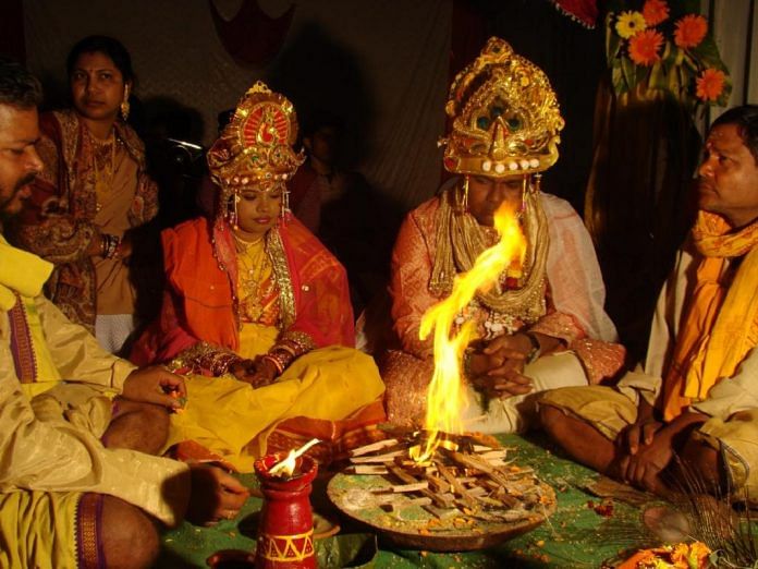 Fire rituals at a Hindu wedding