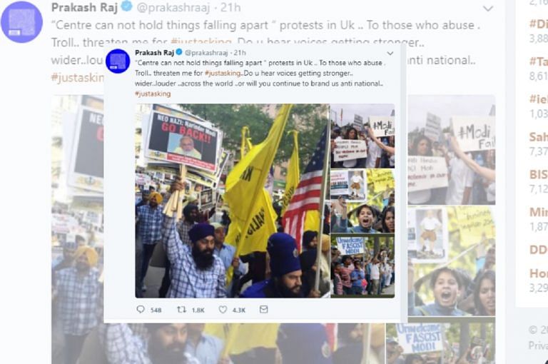 HoaXposed: Prakash Raj tweets old images and claims they’re from protests against Modi in UK