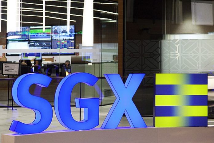 Singapore Exchange Ltd. (SGX) signage is displayed inside the bourse's headquarters in Singapore