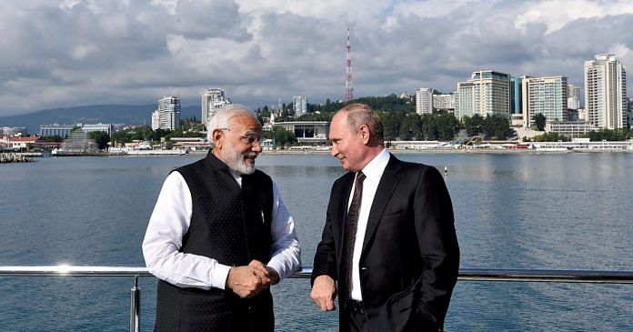 Prime Minister Narendra Modi with the Russian President Vladimir Putin at Sochi, Russia| PTI