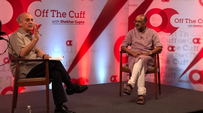 Arun Shourie and Shekhar Gupta on the stage of OTC