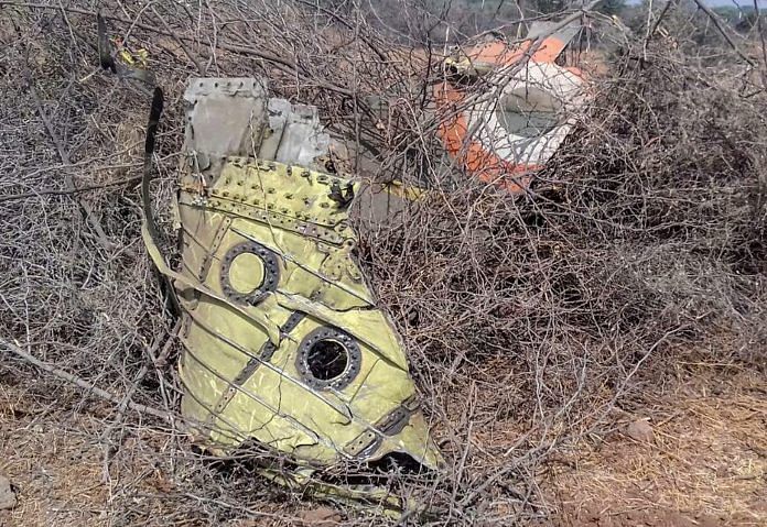Debris of the Indian Air Force Jaguar fighter jet that crashed | PTI