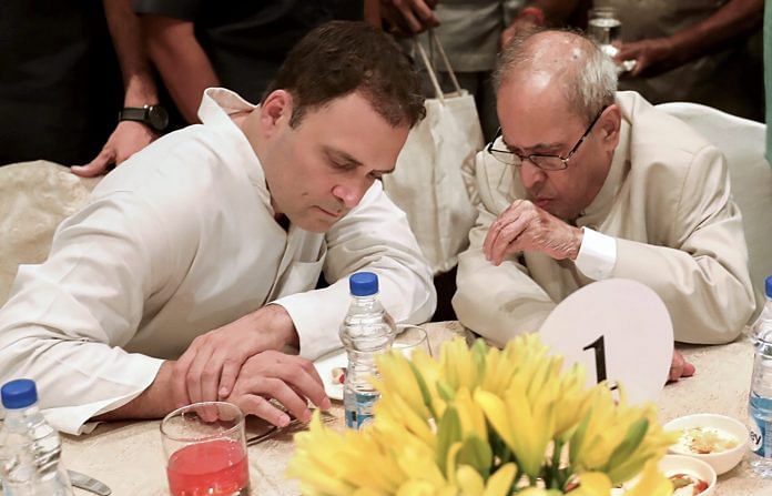 Former president Pranab Mukherjee during the Iftar party hosted by Congress President Rahul Gandhi | PTI