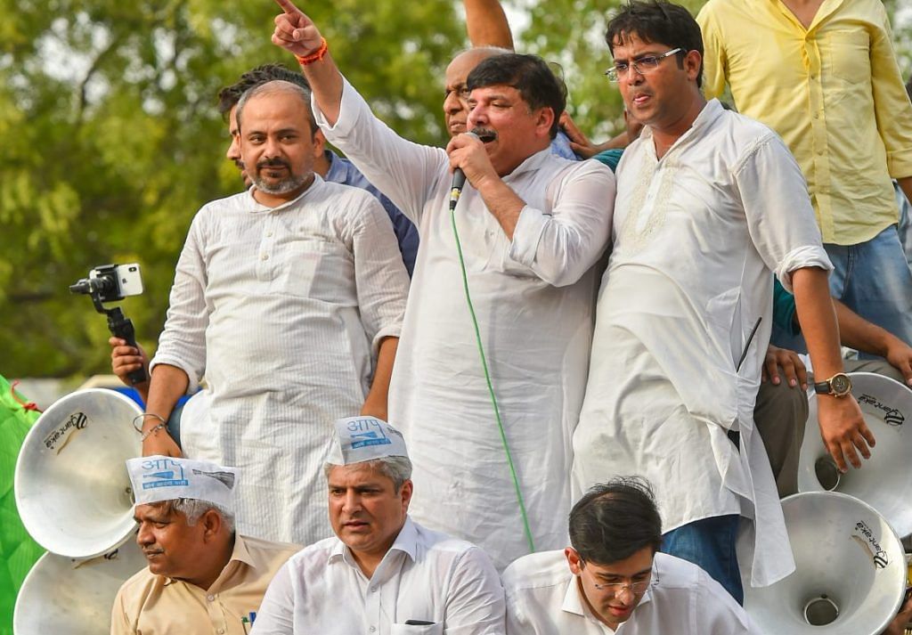 AAP MP Sanjay Singh with party workers | PTI Photo/Kamal Kishore