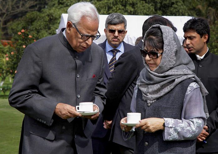 File photo of Governor NN Vohra with former CM Mehbooba Mufti | PTI