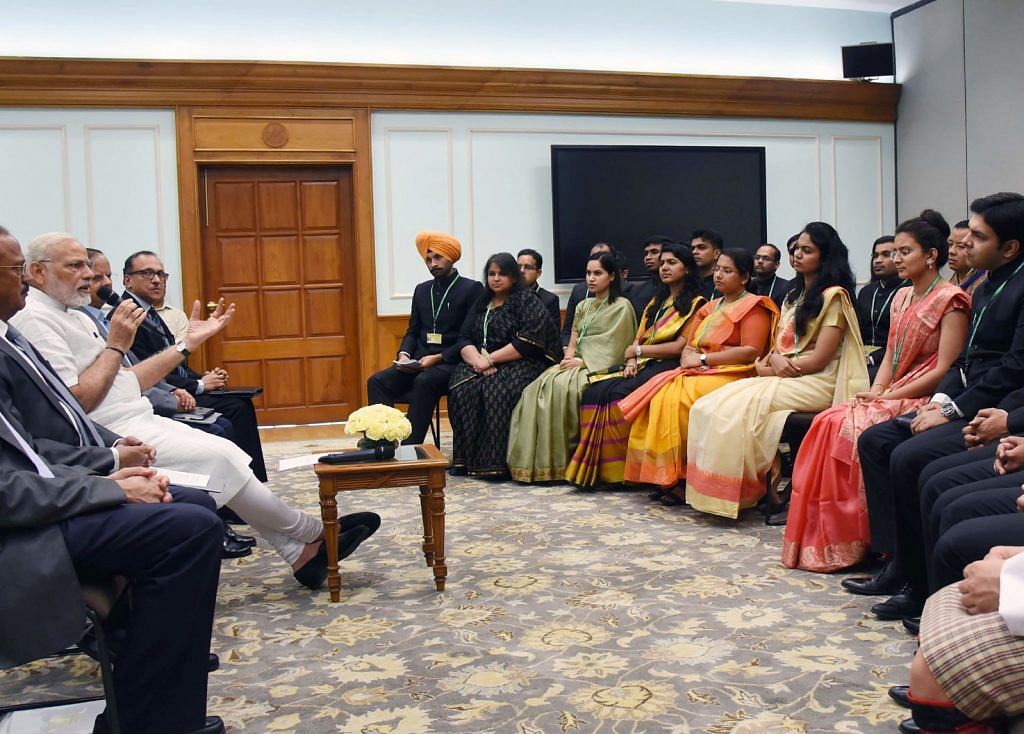 File photo of Prime Minister Narendra Modi with the Officer Trainees of Indian Foreign Service in May 2018 | PIB