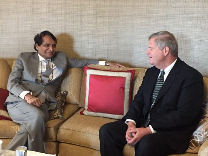 Suresh Prabhu in a meting with Tom Vilsack, President and CEO of US Dairy exports council during his visit to the United States