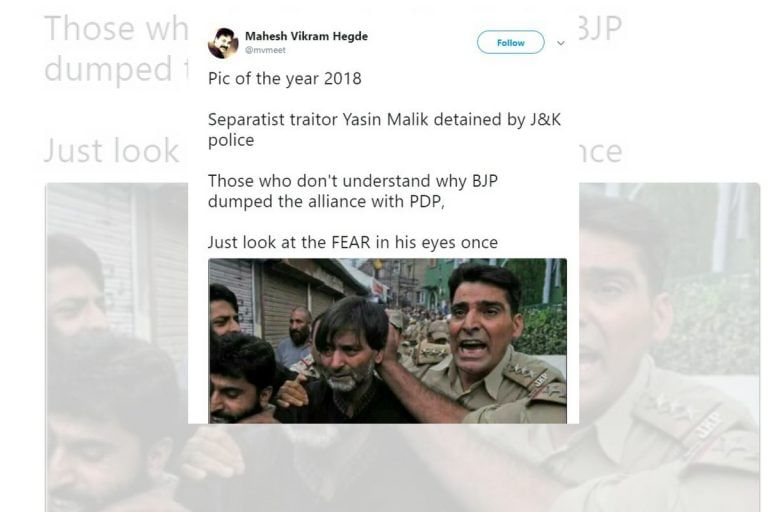 Postcard News editor does it again, allegedly posts old photo of Yasin Malik arrest to claim crackdown on separatists