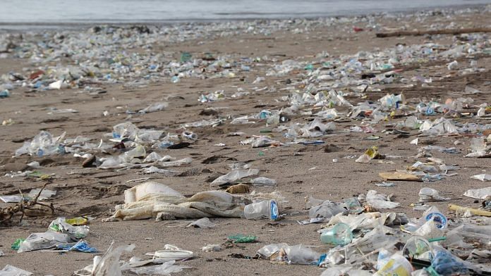 Plastic pollution near sea