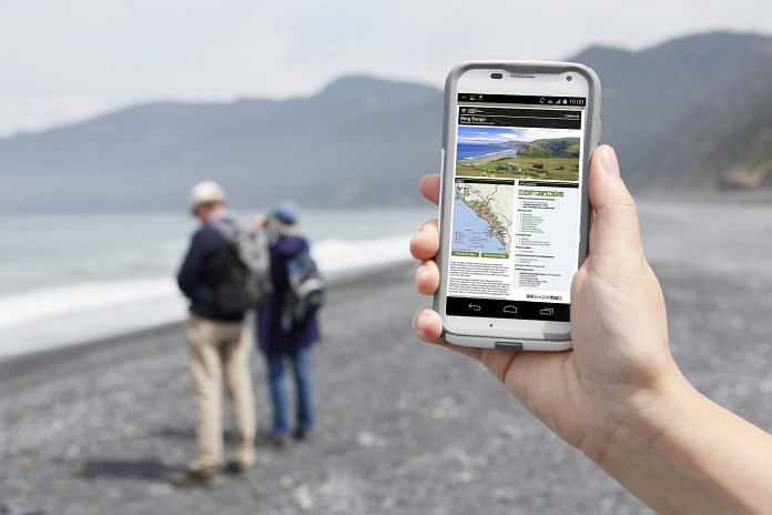 A phone with a travel app.
