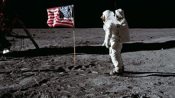 Edwin E. ‘Buzz’ Aldrin Jr. beside the U.S. flag deployed on the moon during the Apollo 11 mission 1969 | Wikimedia Commons