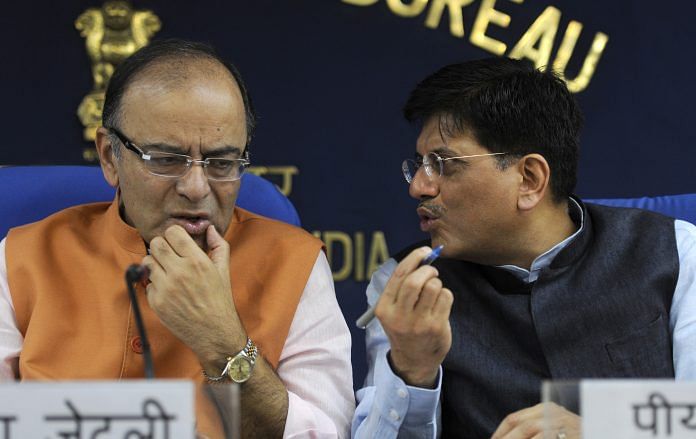 A unique situation has developed between Arun Jaitley and Piyush Goyal | Sonu Mehta/ Hindustan Times via Getty Images