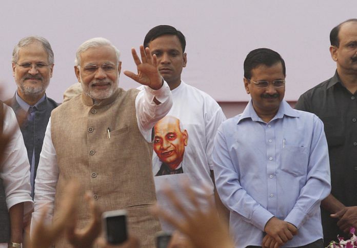 Prime Minister Narendra Modi and Delhi chief minister Arvind Kejriwa | Virendra Singh Gosain/Hindustan Times via Getty Images