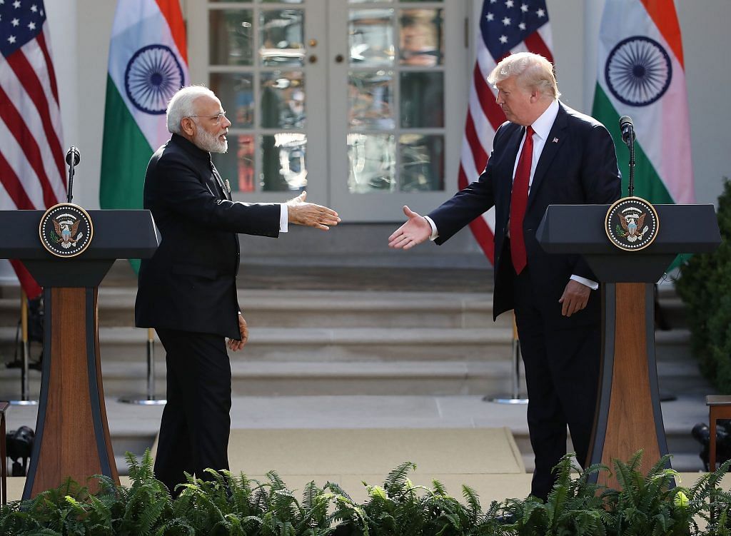 U.S. President Donald Trump and Prime Minister Narendra Modi deliver joint statements in Washington, DC., 2017 | Mark Wilson/Getty Images