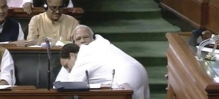 Rahul Gandhi first tears into PM Modi with a furious speech and then hugs him