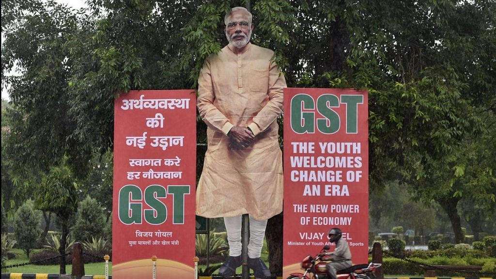 A giant cut-out of Prime Minister Narendra Modi installed at Ashok Road | Ravi Choudhary/ Getty Images