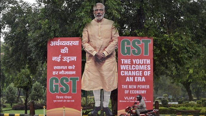 A giant cut-out of Prime Minister Narendra Modi installed at Ashok Road | Ravi Choudhary/ Getty Images