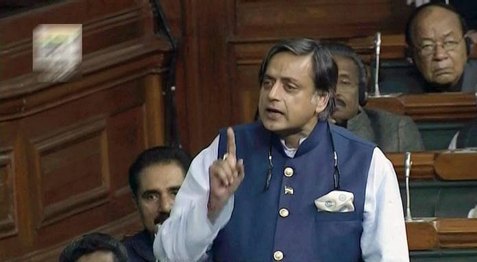 Shashi Tharoor giving a speech in Lok Sabha