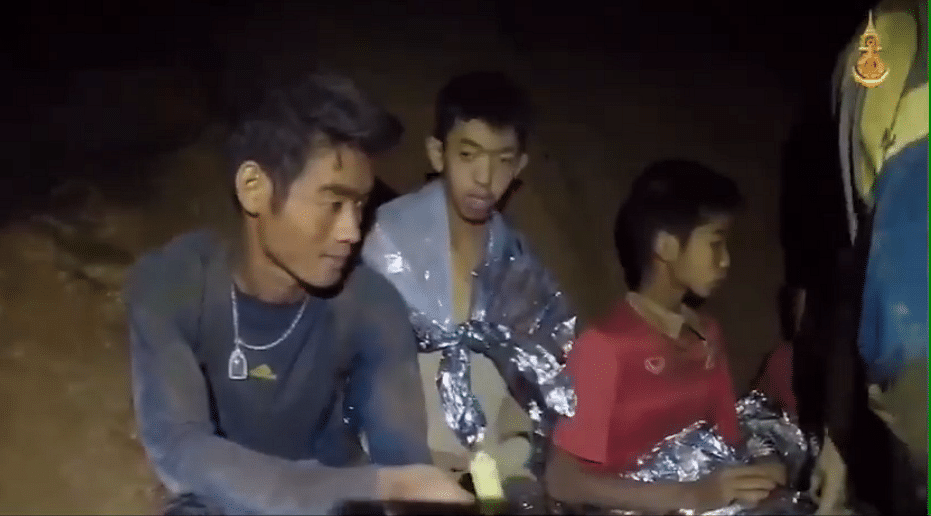 A screengrab of the boys in the cave | Facebook/Thai Royal Navy