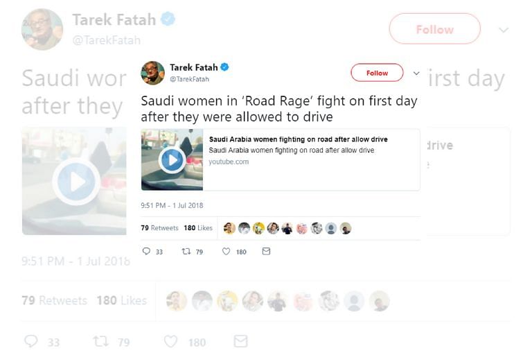 Video tweeted by Tarek Fateh showing road rage between Saudi women is three years old