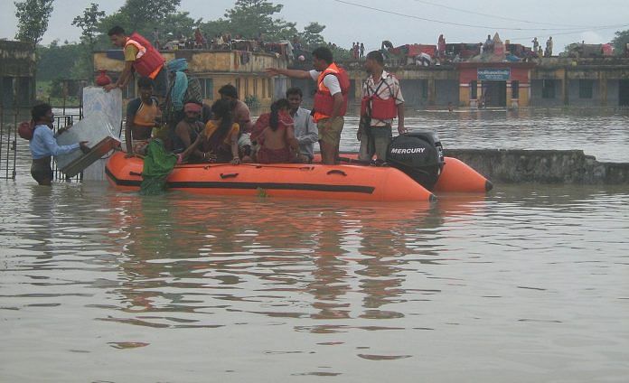 NDRF workers seen during the Bihar floods